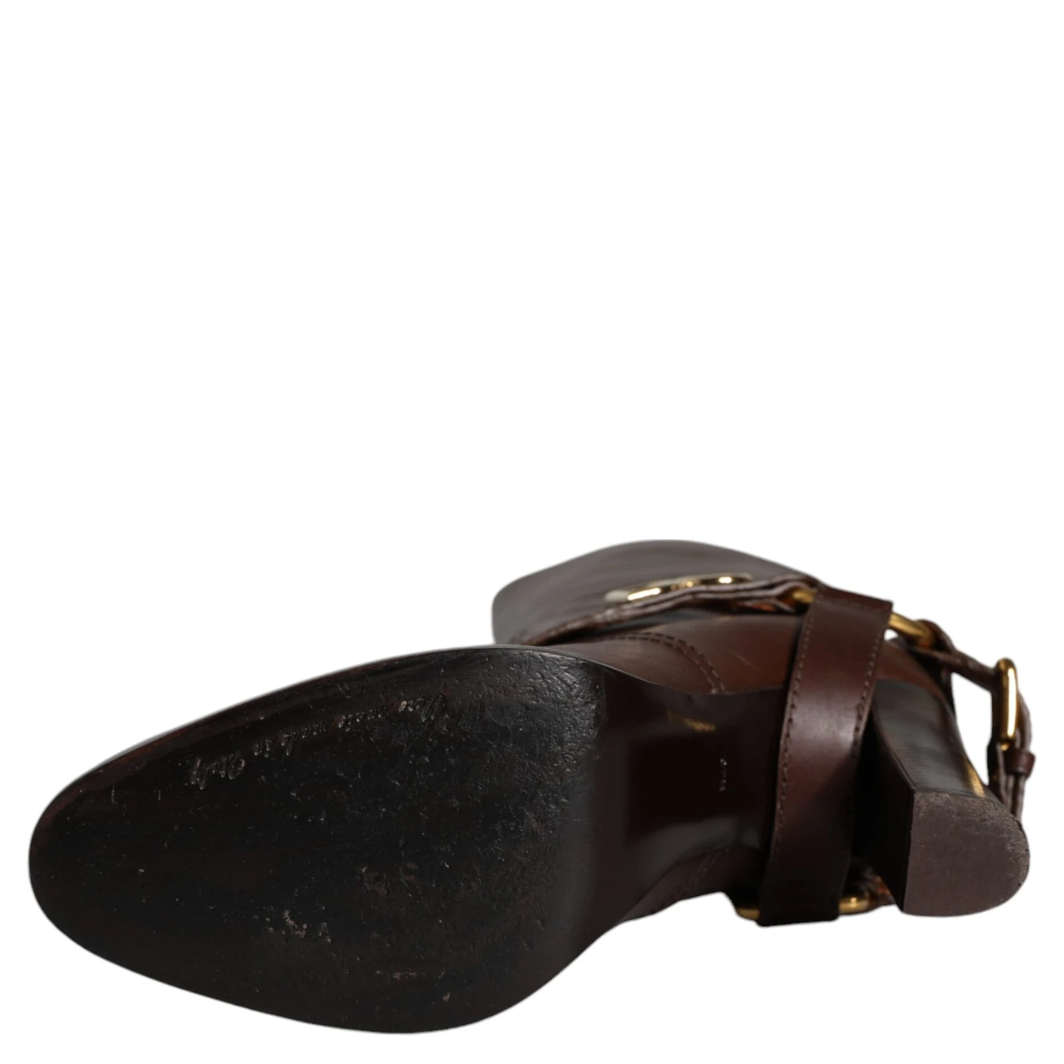 Brown Leather Gold Tone Logo High Boots Shoes