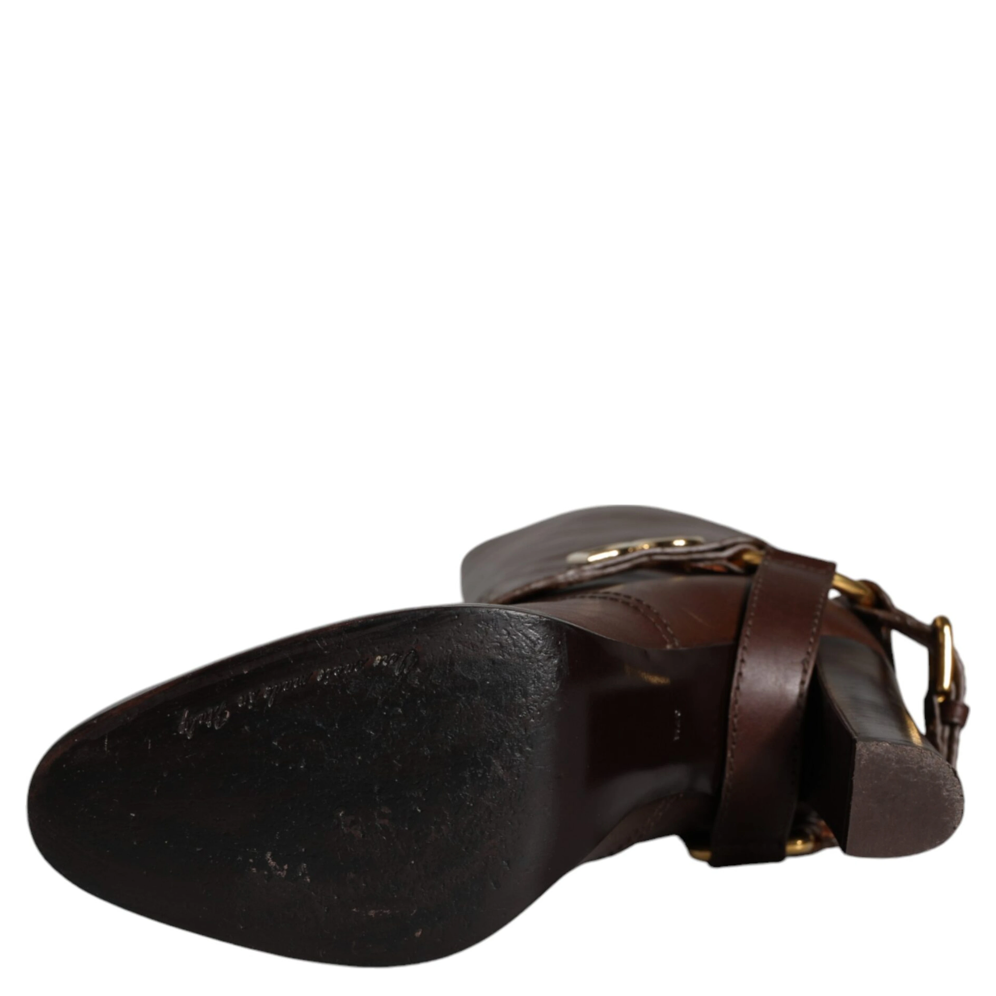Brown Leather Gold Tone Logo High Boots Shoes