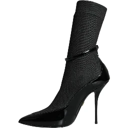 Black Leather Stilettos Booties Socks Shoes