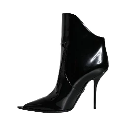 Black Patent Leather Pointed Ankle Boots Shoes