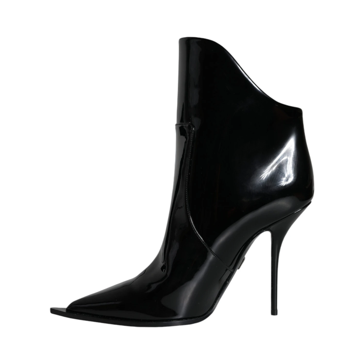 Black Patent Leather Pointed Ankle Boots Shoes