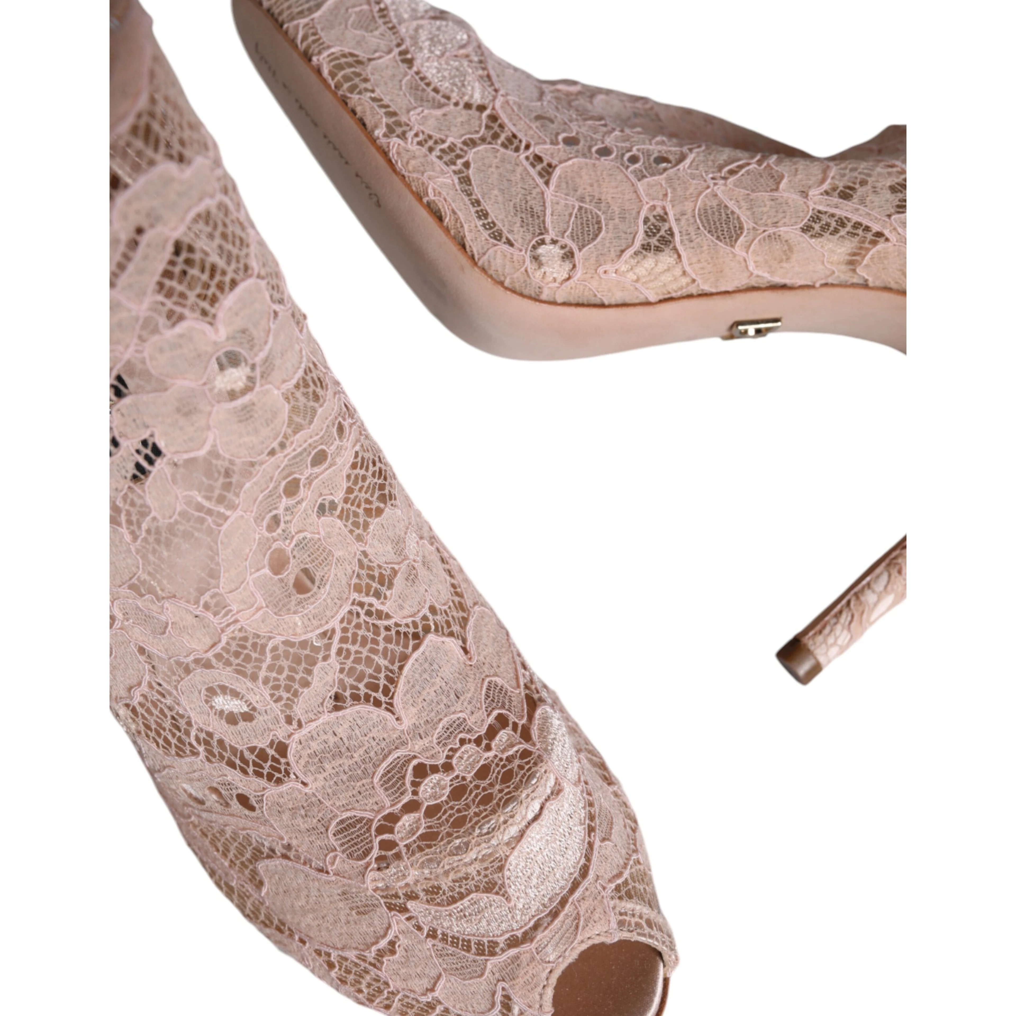 Beige Stretch Taormina Lace Boots Shoes