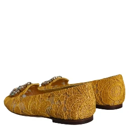 Mustard Lace Crystal Ballet Flats Loafer Shoes