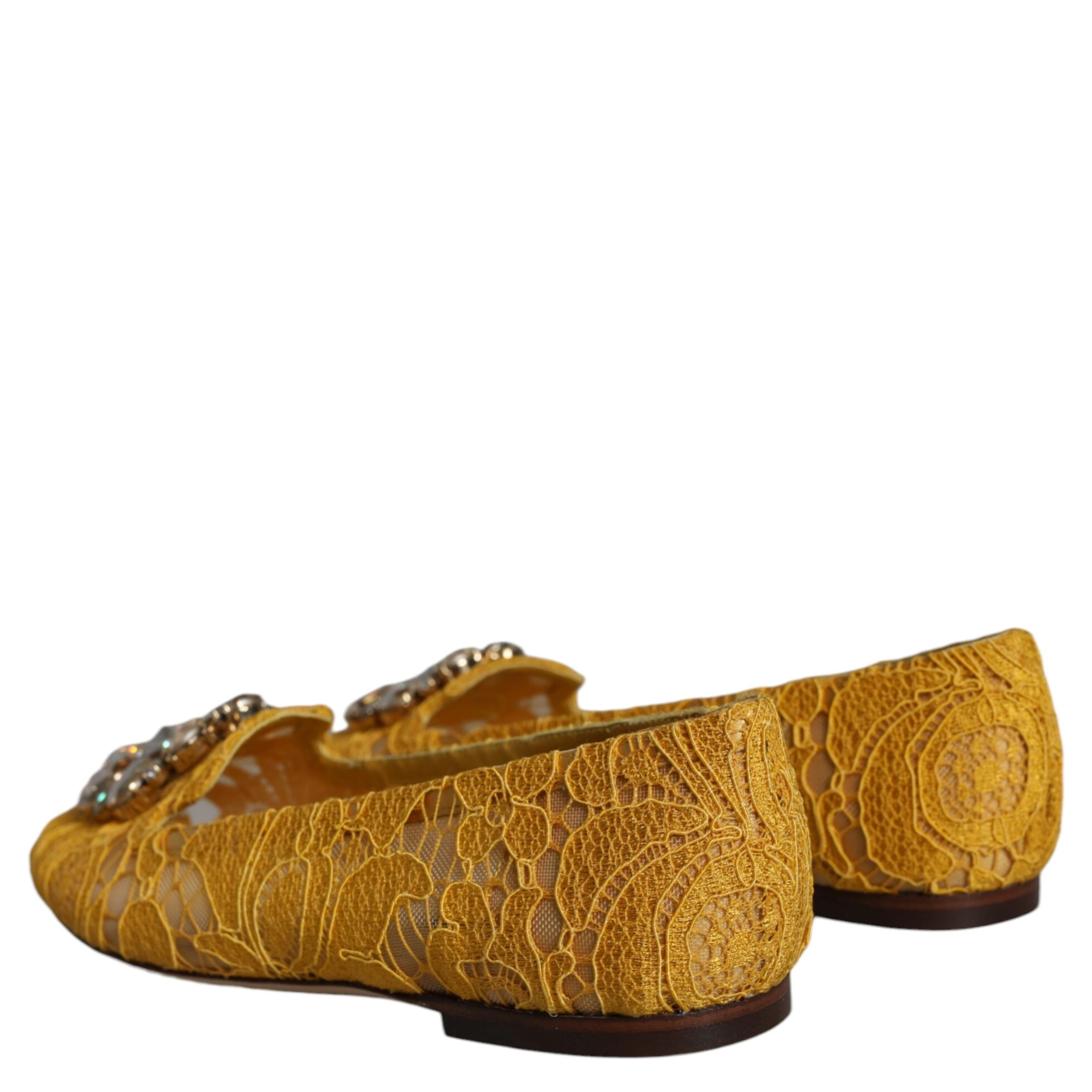 Mustard Lace Crystal Ballet Flats Loafer Shoes