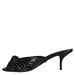 Black Leather Heels Slides Sandals Shoes