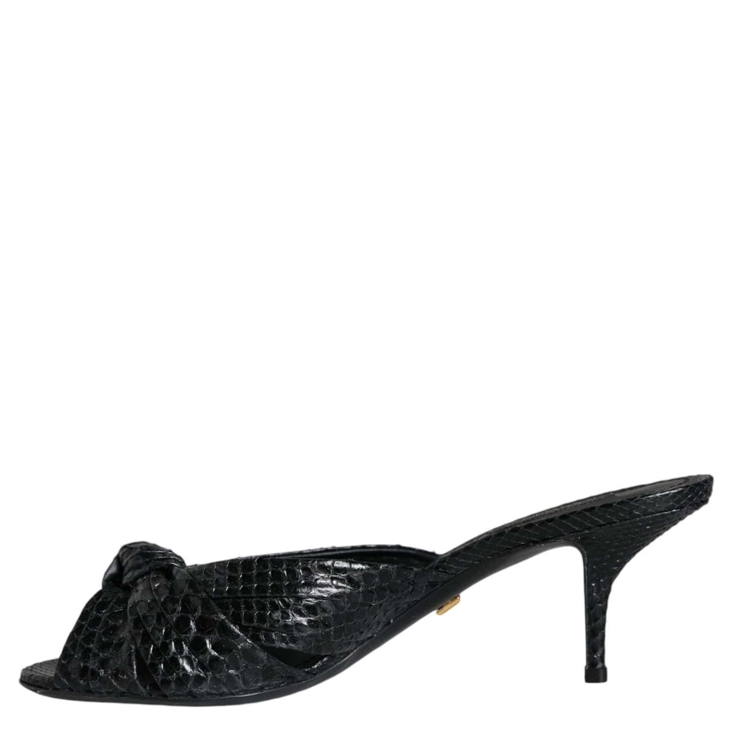 Black Leather Heels Slides Sandals Shoes