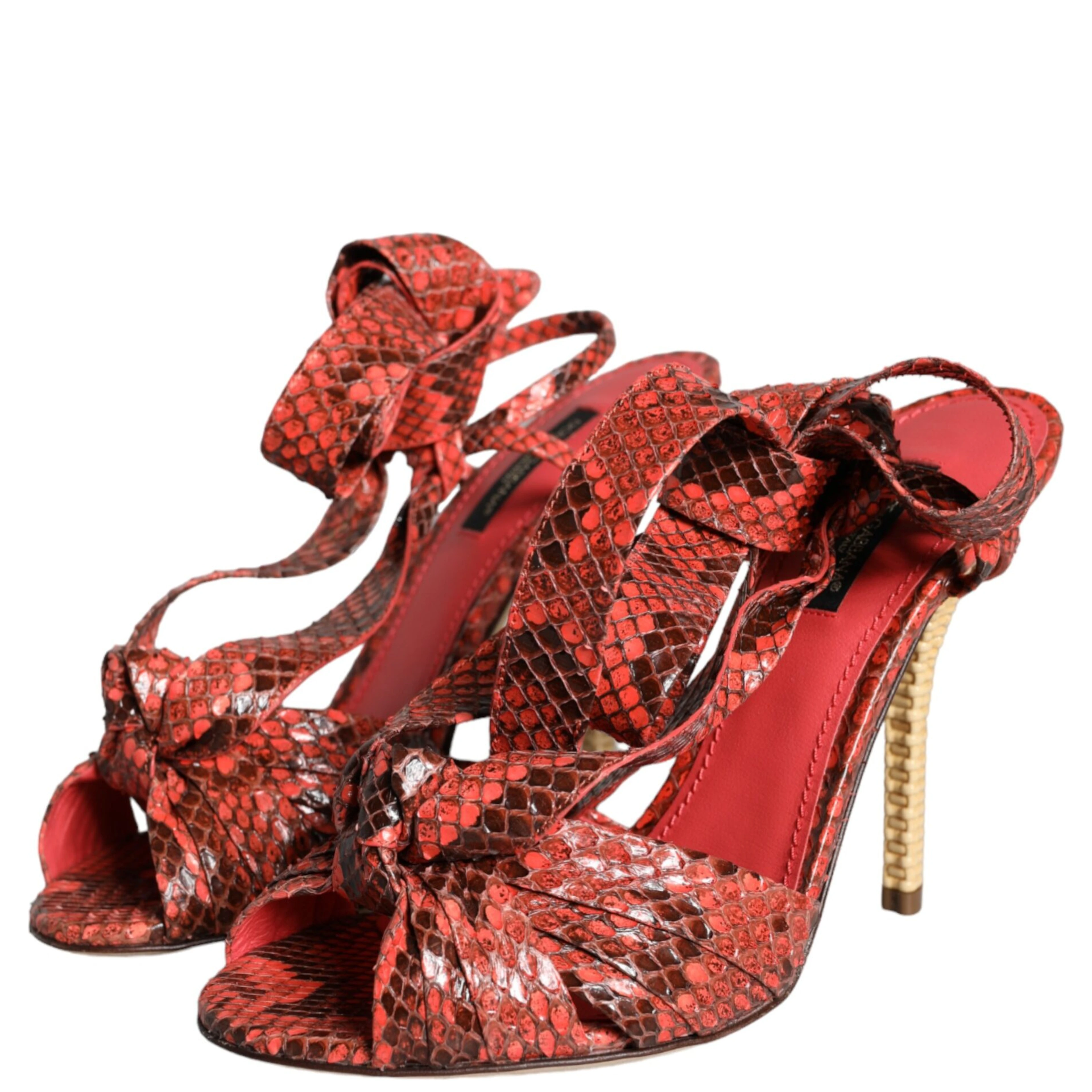 Coral Exotic Leather Heels Sandals Shoes