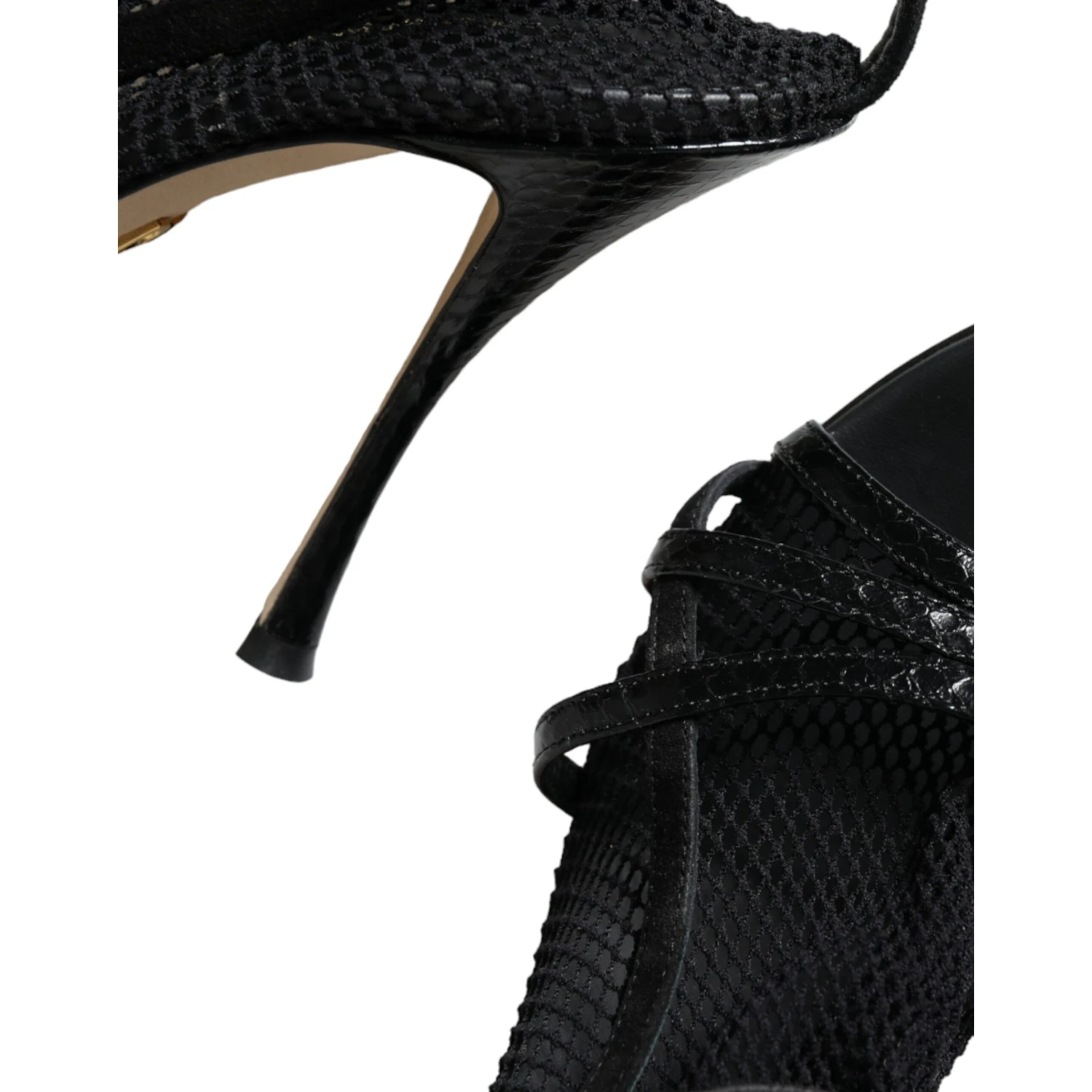 Black Mesh Stiletto Heels Sandals Shoes