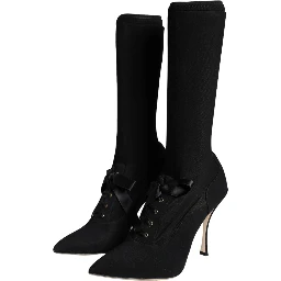 Black Stiletto Heels Mid Calf Boots Shoes