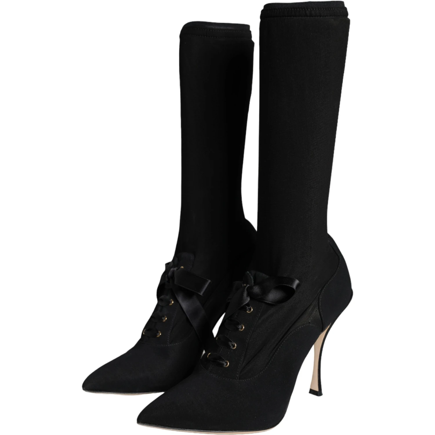 Black Stiletto Heels Mid Calf Boots Shoes
