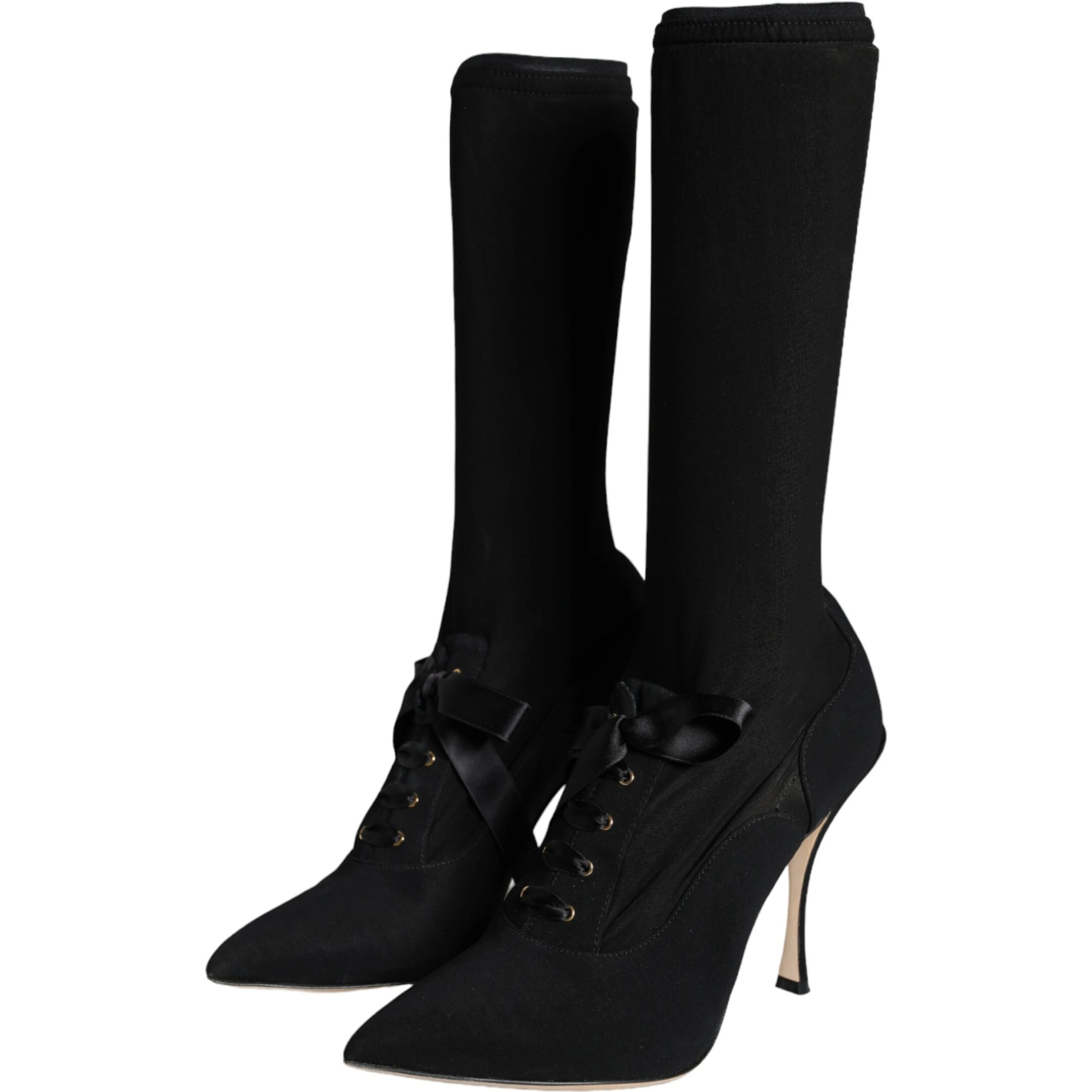 Black Stiletto Heels Mid Calf Boots Shoes