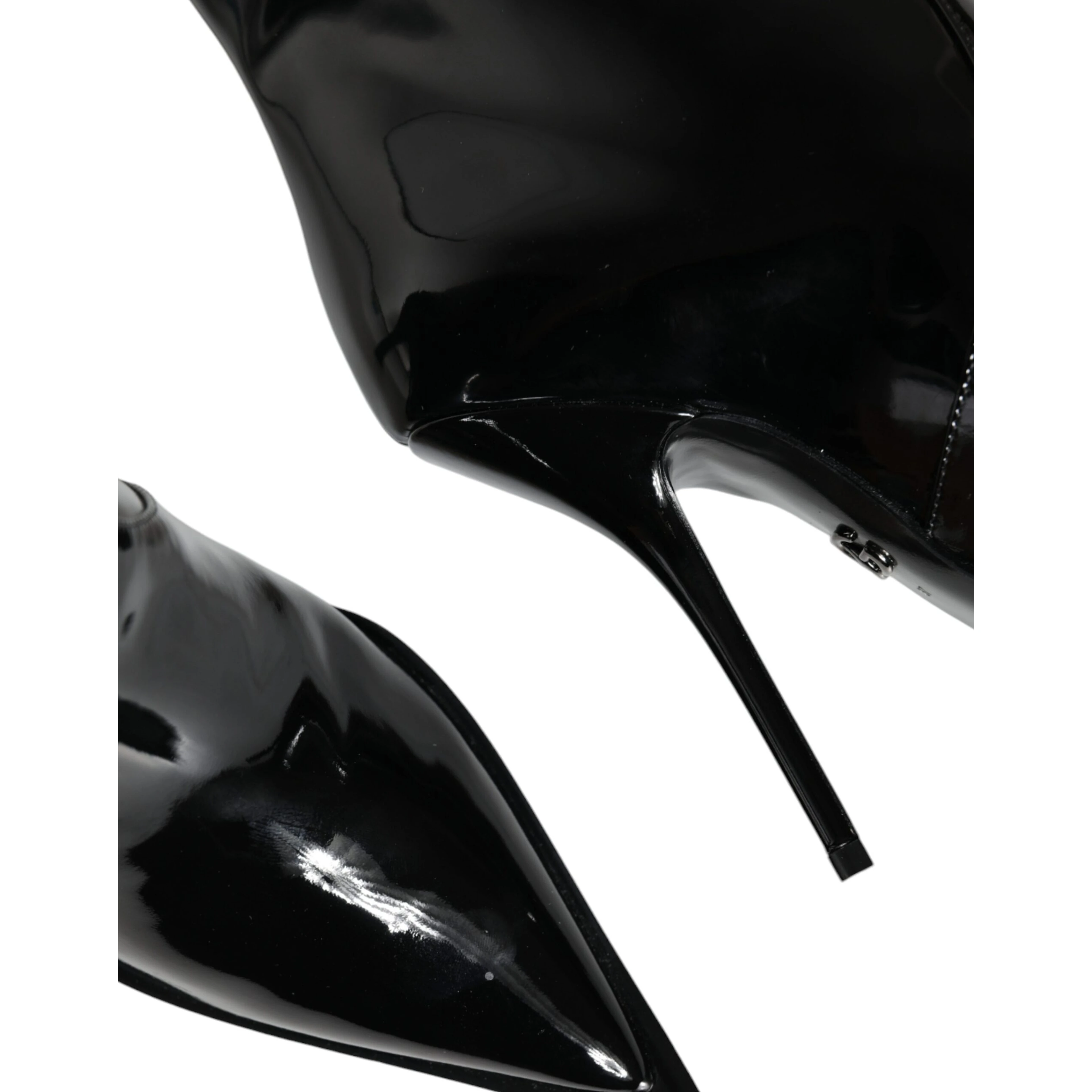 Black Patent Leather Mid Calf Boots Shoes