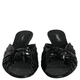 Black Leather Heels Slides Sandals Shoes