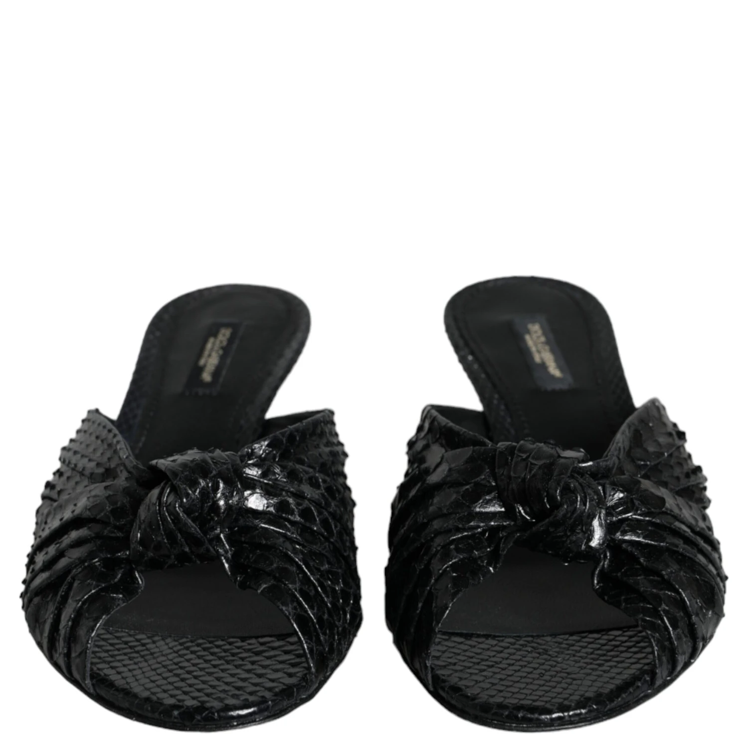 Black Leather Heels Slides Sandals Shoes