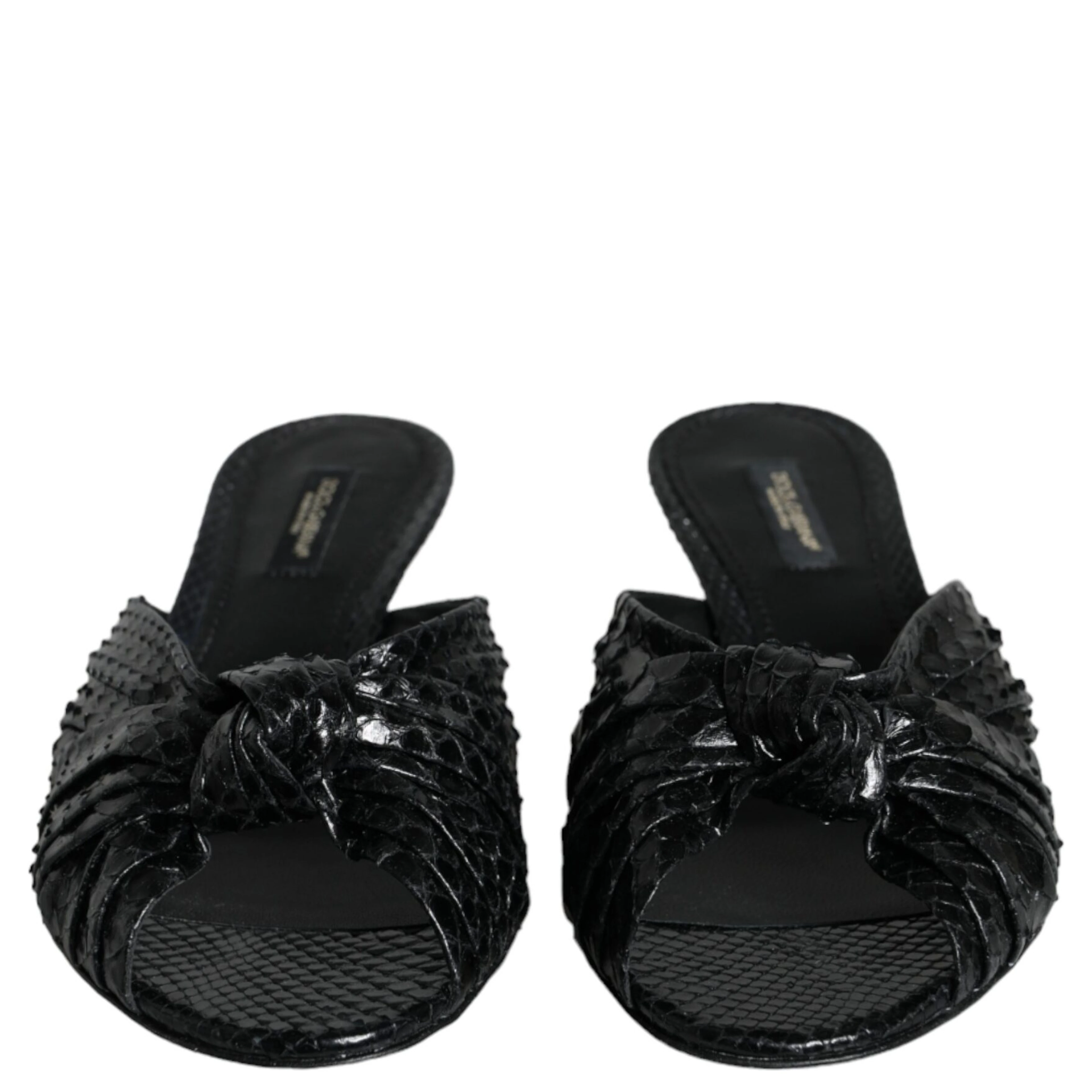 Black Leather Heels Slides Sandals Shoes