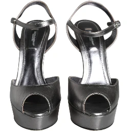 Metallic Silver Leather Keira Platform Sandals Shoes