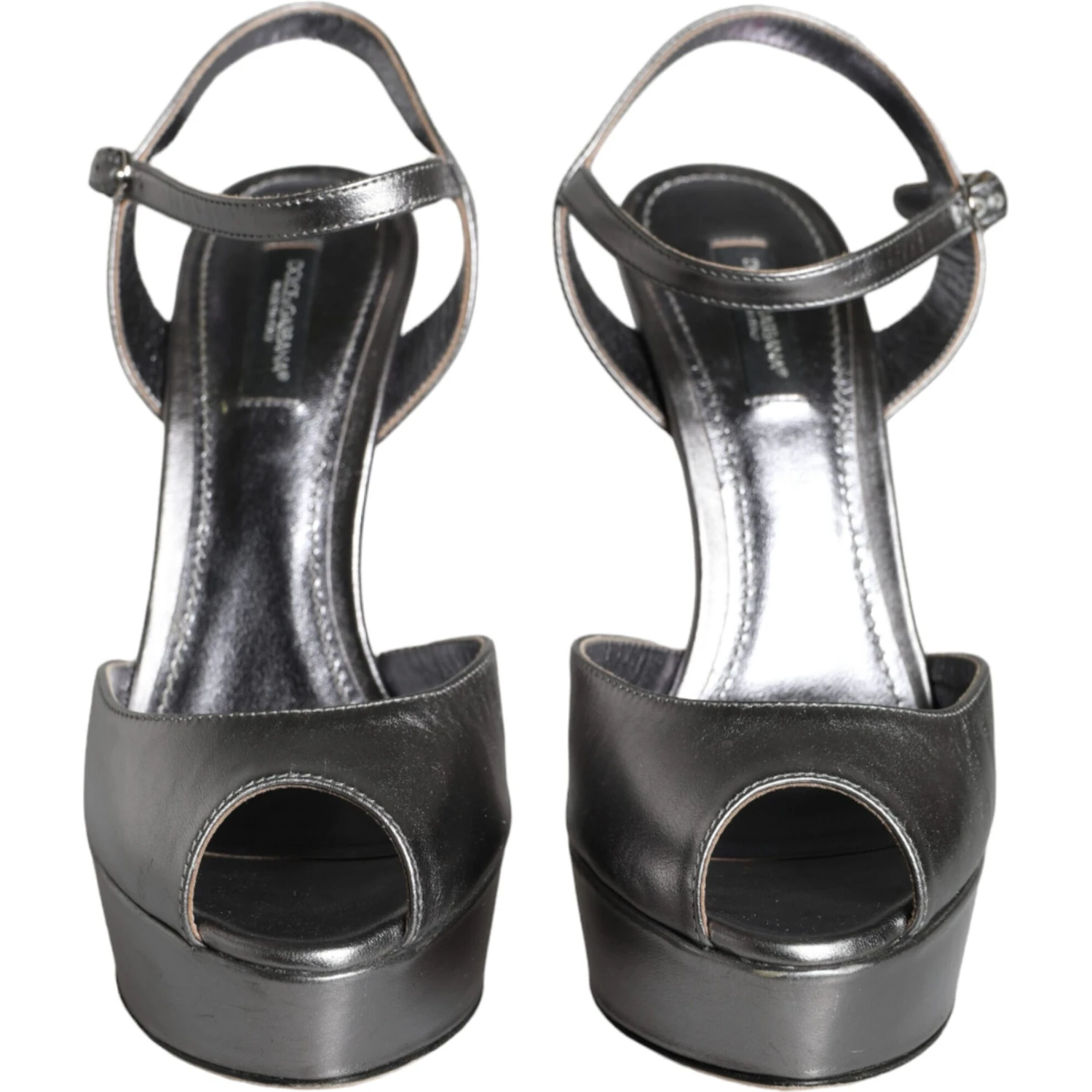 Metallic Silver Leather Keira Platform Sandals Shoes