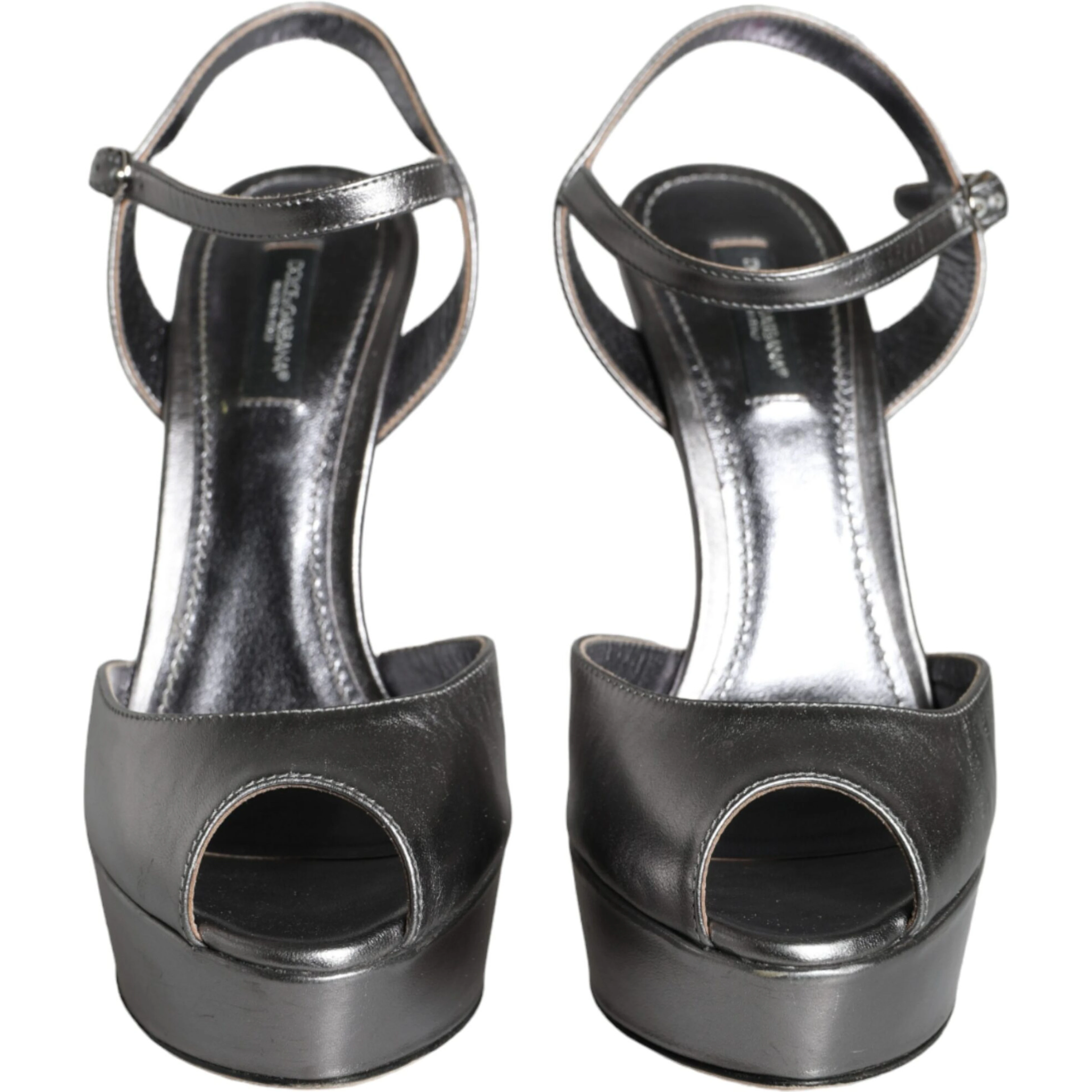Metallic Silver Leather Keira Platform Sandals Shoes