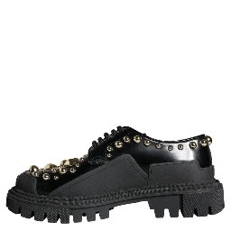Black Leather Trekking Derby Embellished Shoes