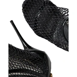 Black Mesh Leather Heels Keira Sandals Shoes