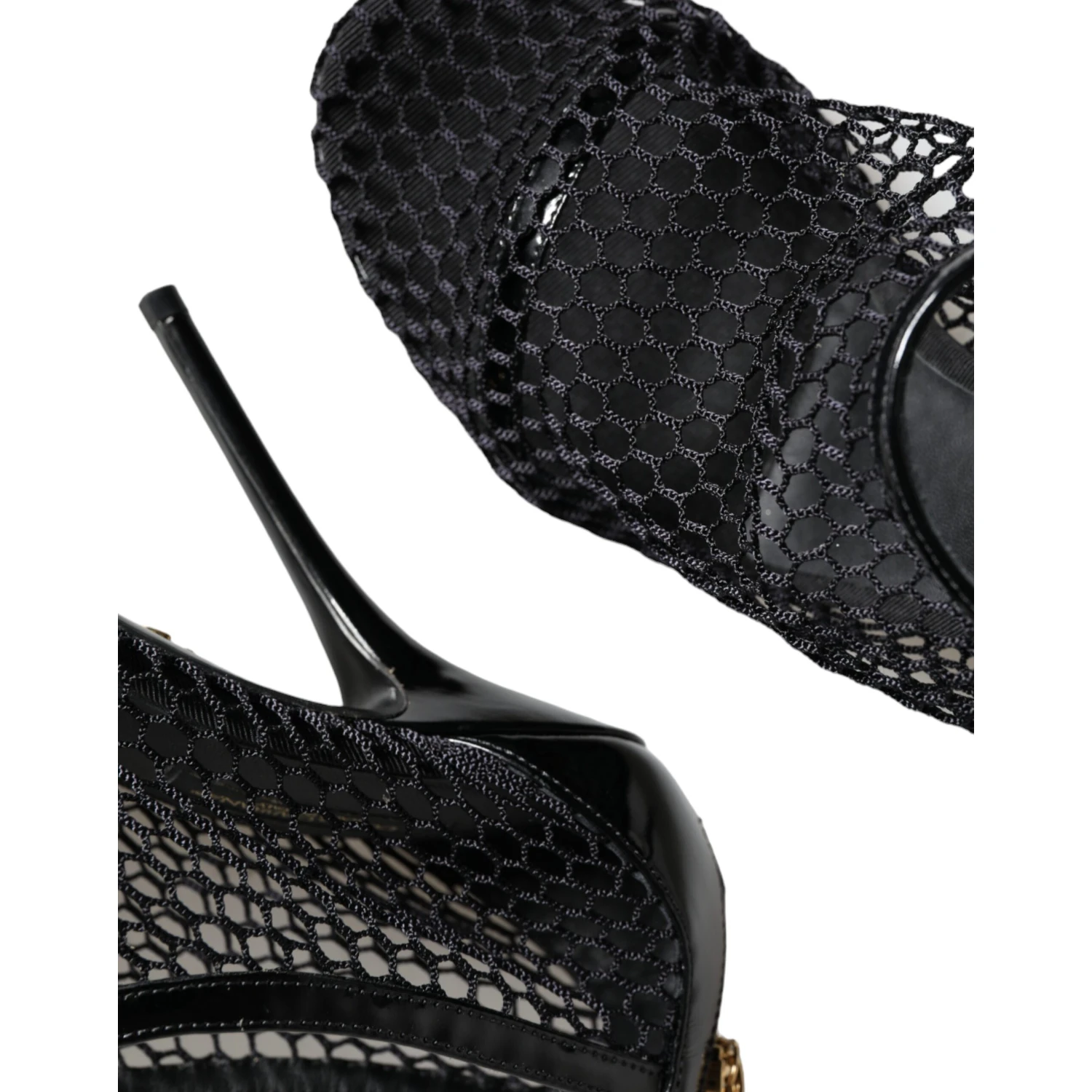 Black Mesh Leather Heels Keira Sandals Shoes
