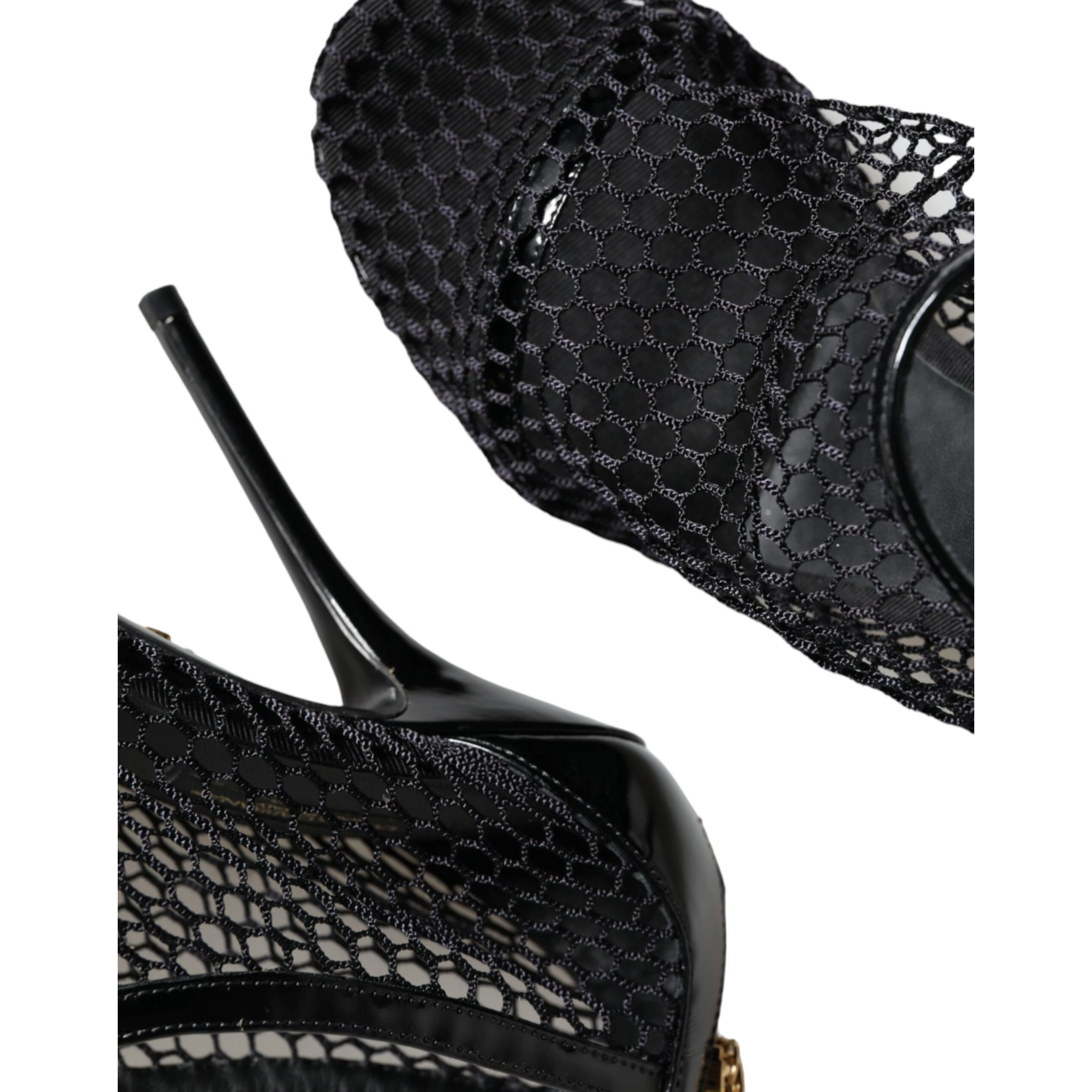 Black Mesh Leather Heels Keira Sandals Shoes
