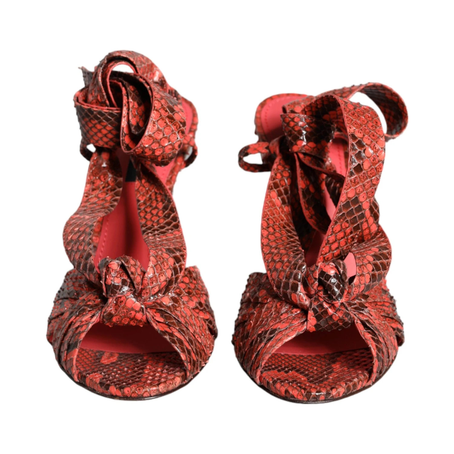 Coral Exotic Leather Heels Sandals Shoes