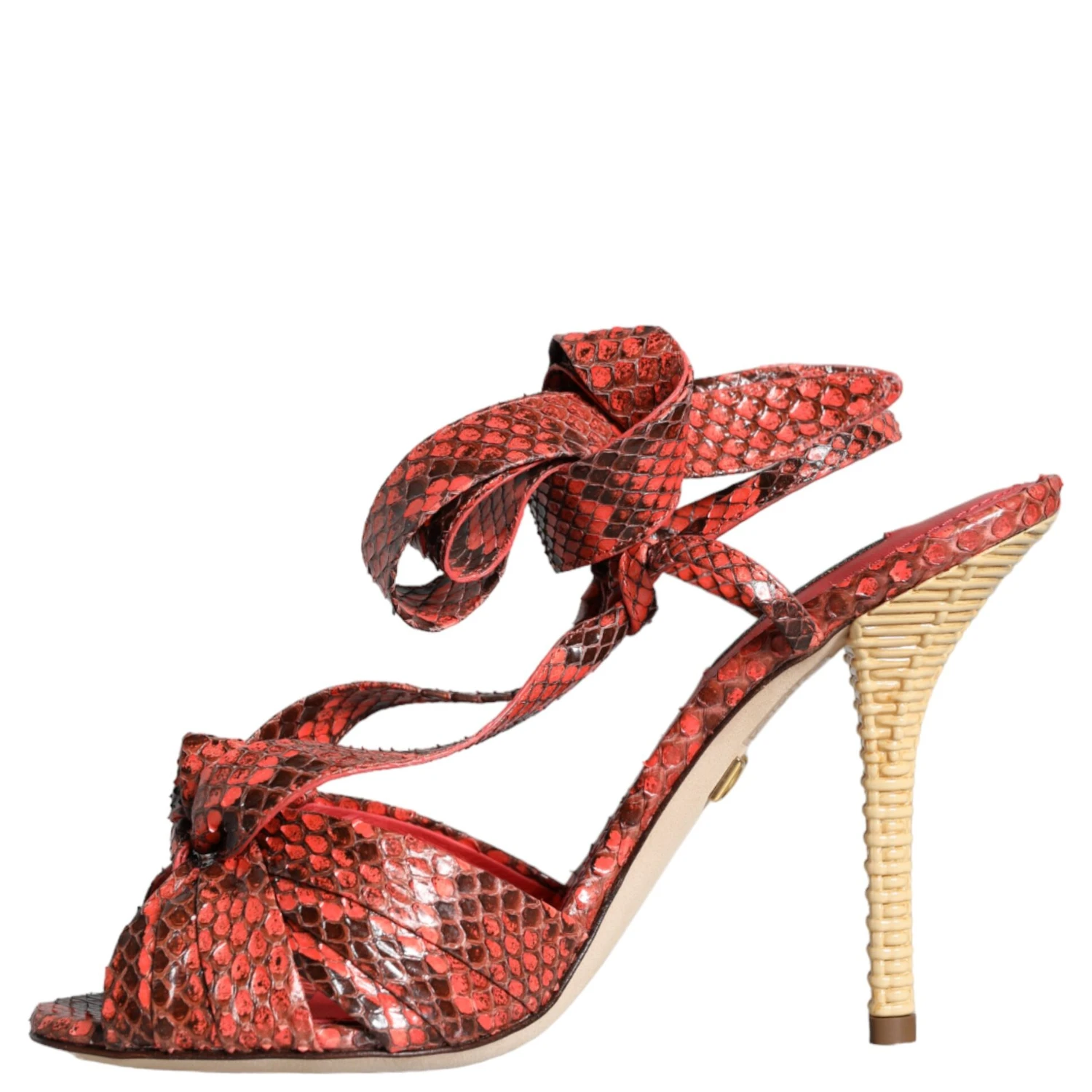 Coral Exotic Leather Heels Sandals Shoes