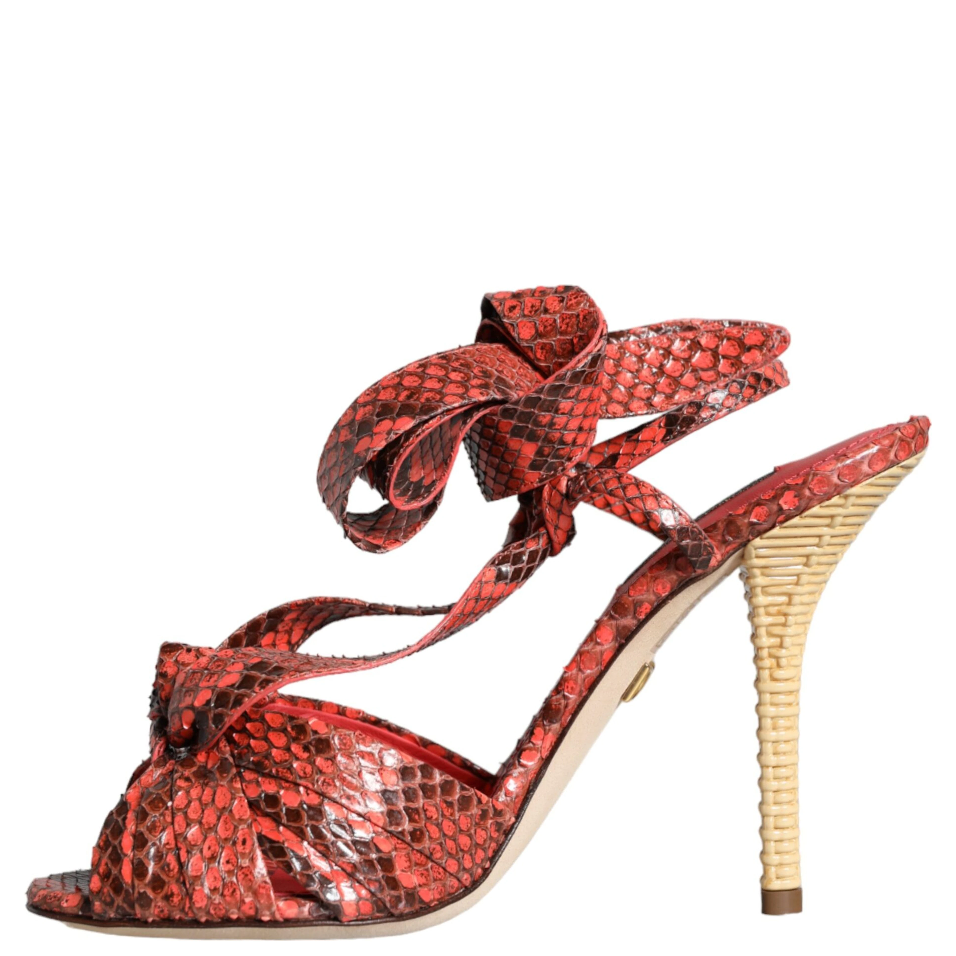 Coral Exotic Leather Heels Sandals Shoes