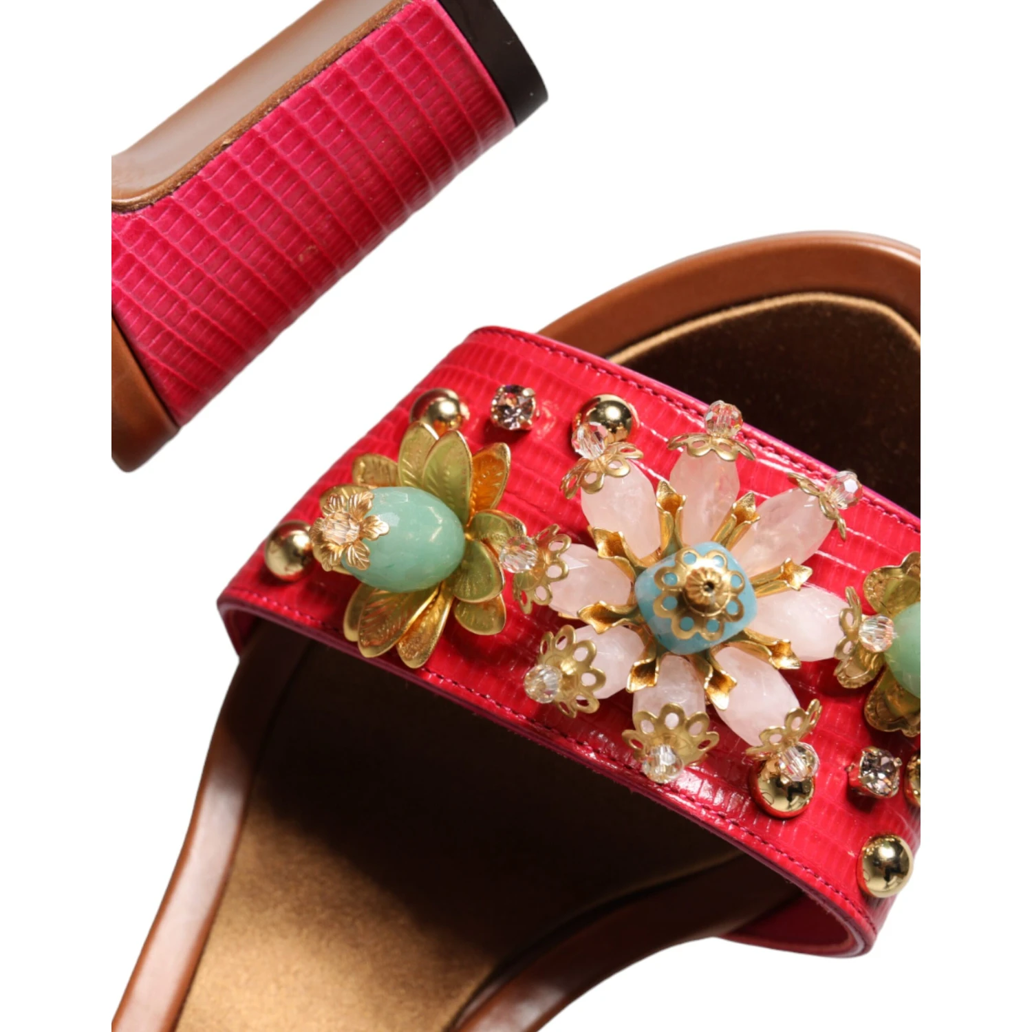Fuchsia Leather Embellished Keira Sandals Shoes