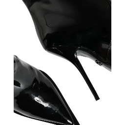 Black Patent Leather Mid Calf Boots Shoes