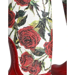 Red Floral Rubber Knee High Flat Boots Shoes