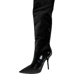 Black Patent Leather Knee High Boots Shoes