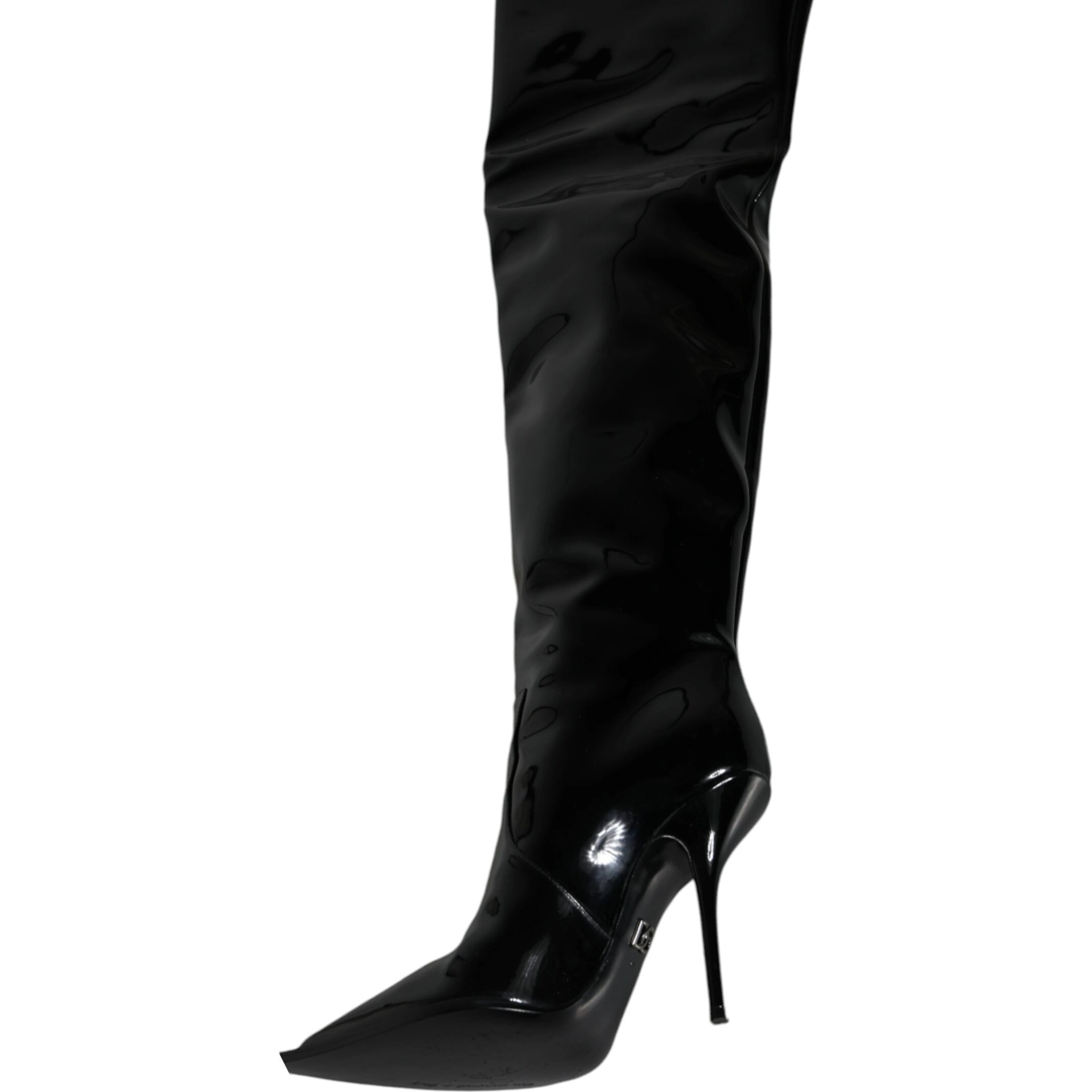 Black Patent Leather Knee High Boots Shoes