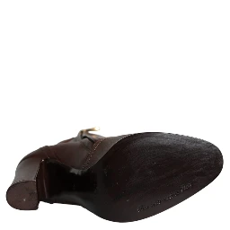 Brown Leather Heels Mid Calf Boots Shoes