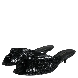 Black Leather Heels Slides Sandals Shoes