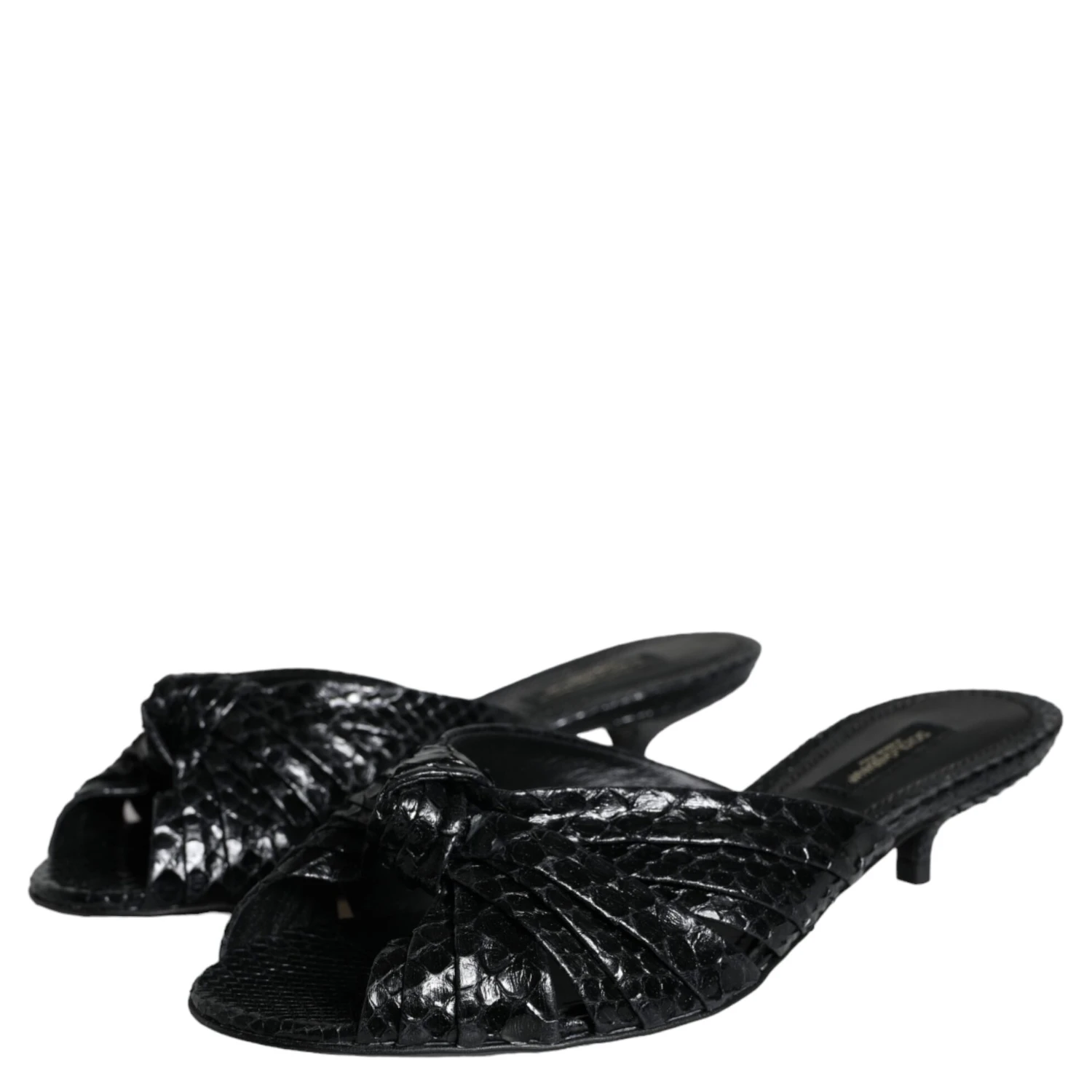 Black Leather Heels Slides Sandals Shoes