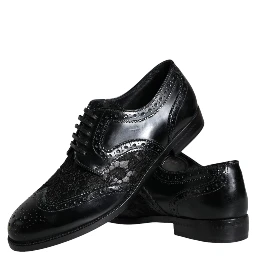 Black Leather Floral Lace Dress Formal Shoes