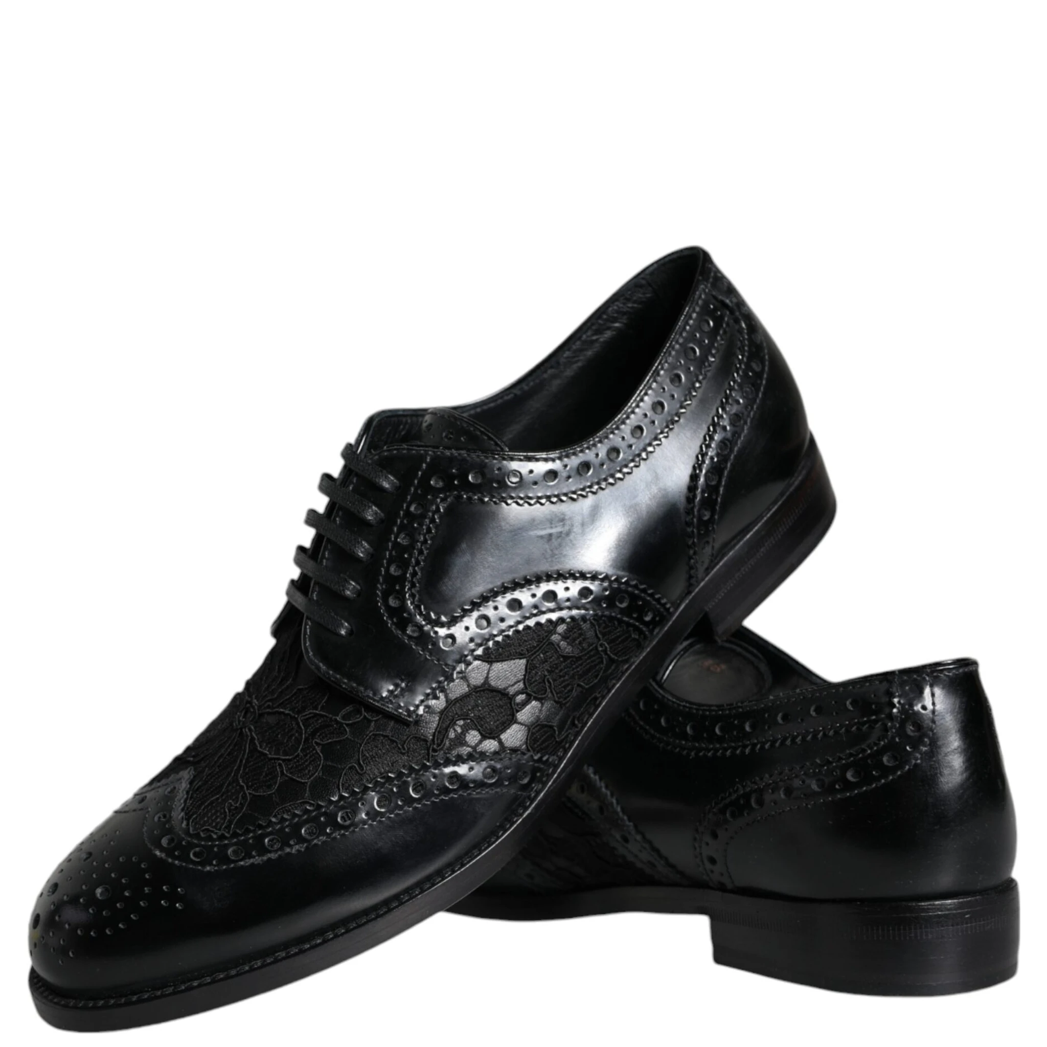 Black Leather Floral Lace Dress Formal Shoes