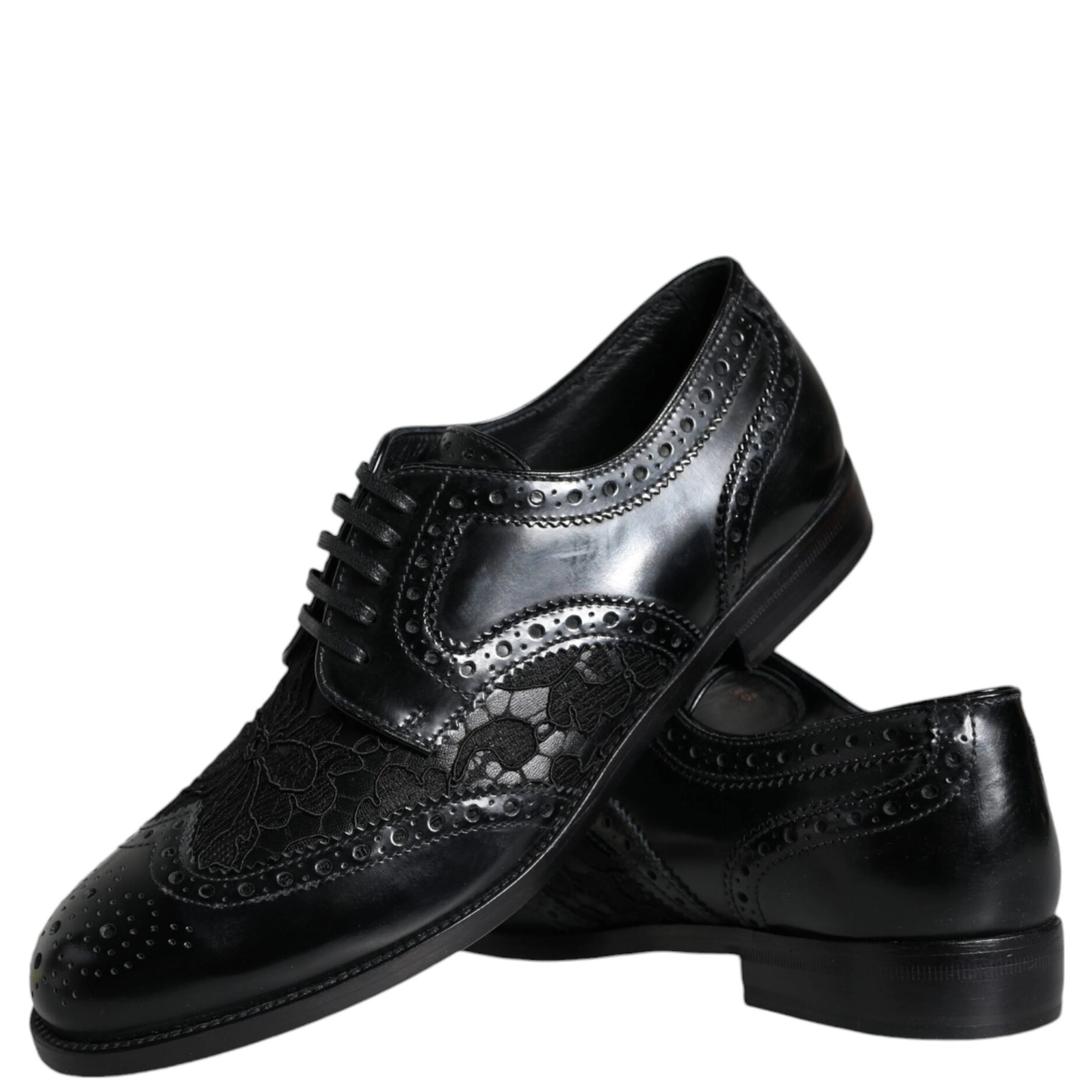 Black Leather Floral Lace Dress Formal Shoes