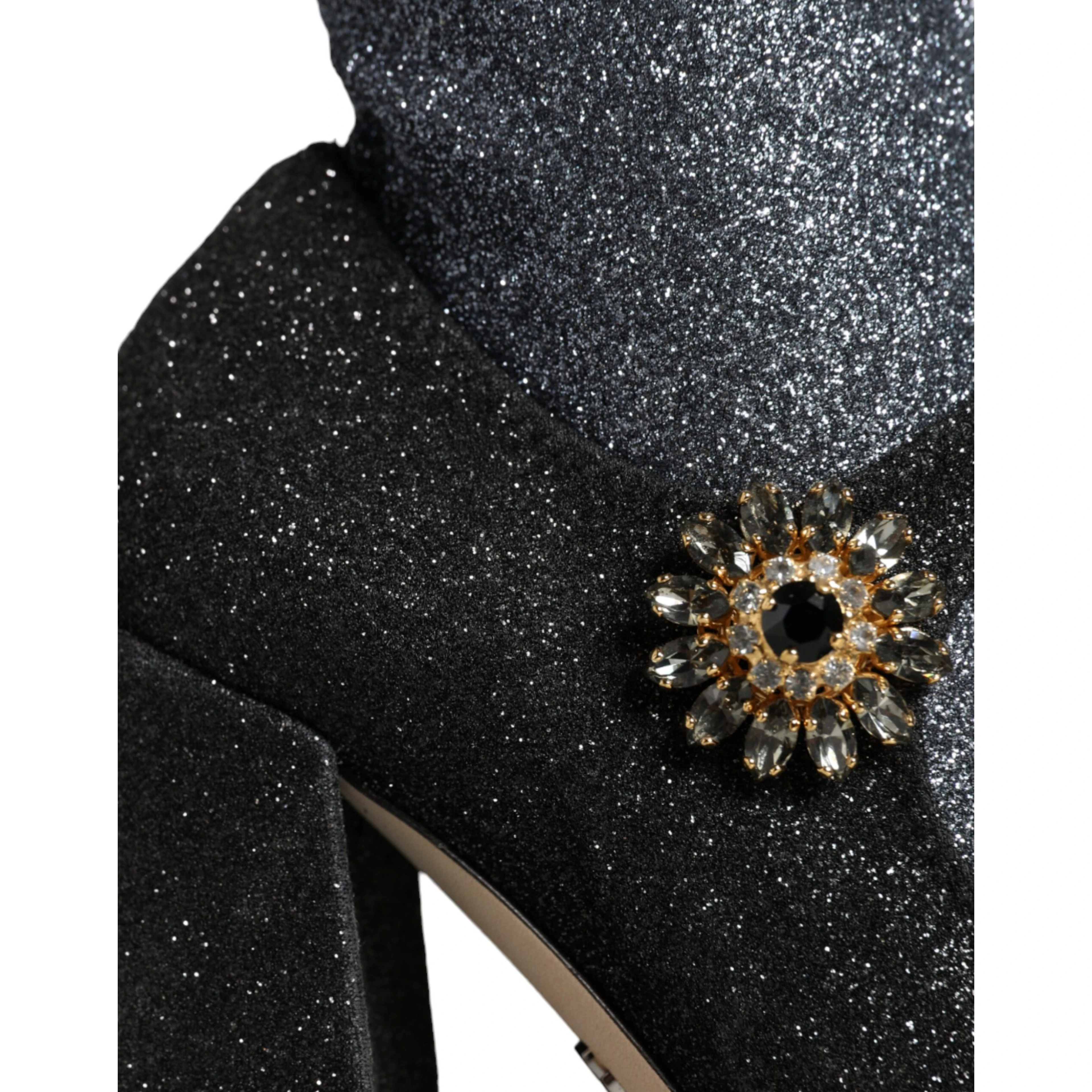 Black Crystal Mary Janes Booties Shoes