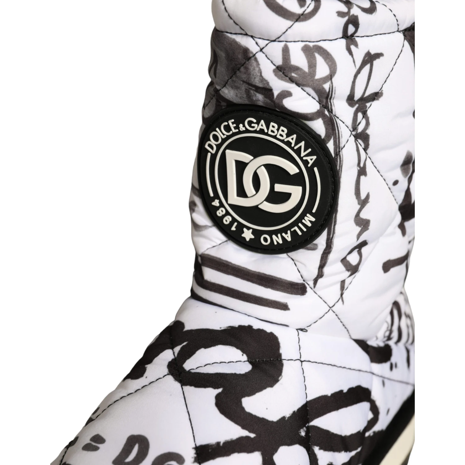 White Padded Logo Print Mid Calf Boots Shoes