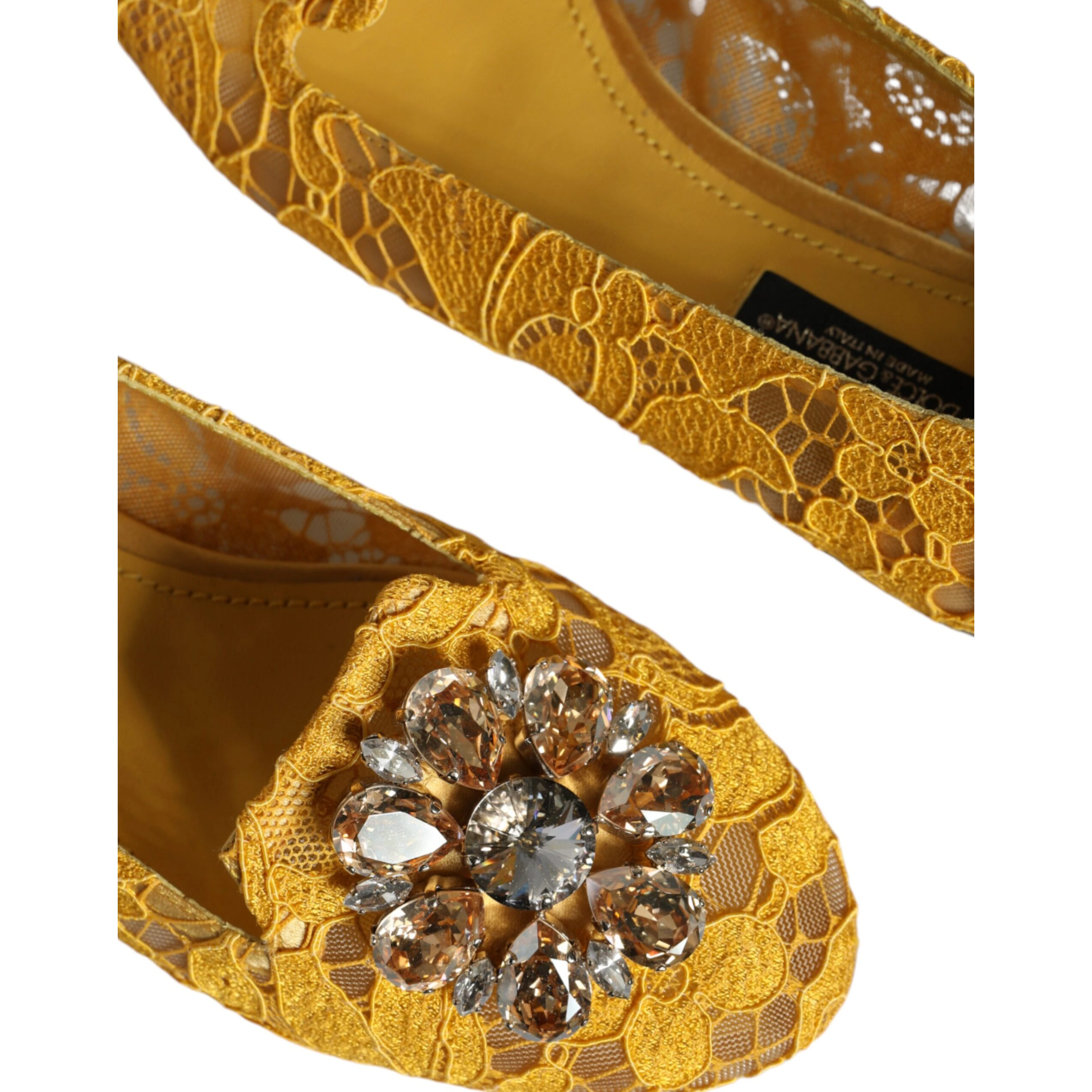 Mustard Lace Crystal Ballet Flats Loafer Shoes