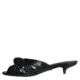 Black Leather Heels Slides Sandals Shoes