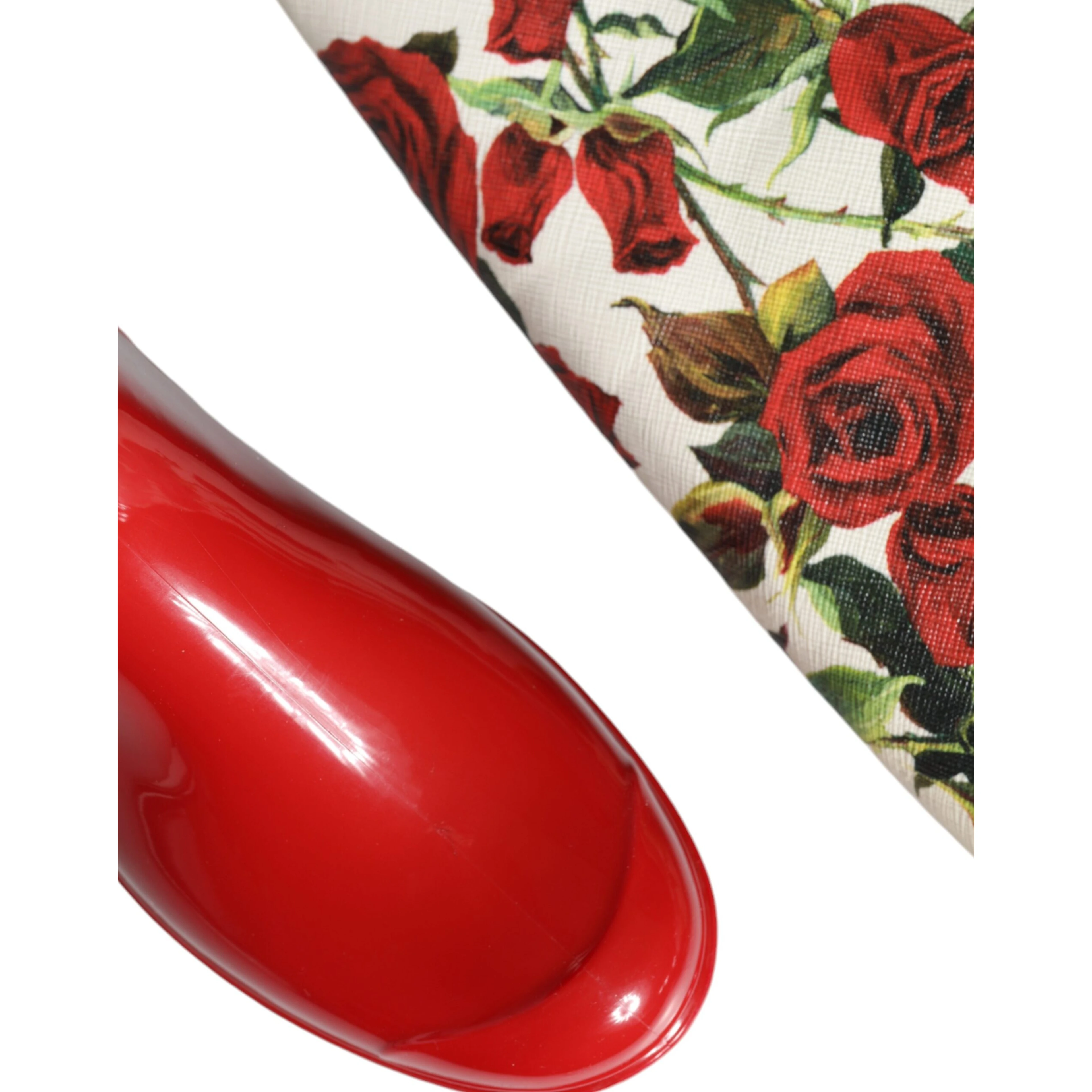 Red Floral Rubber Knee High Flat Boots Shoes