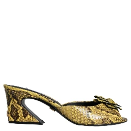 Yellow Leather Block Heels Slides Shoes