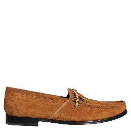 Brown Velvet Leather Logo Mocassin Slip On Shoes