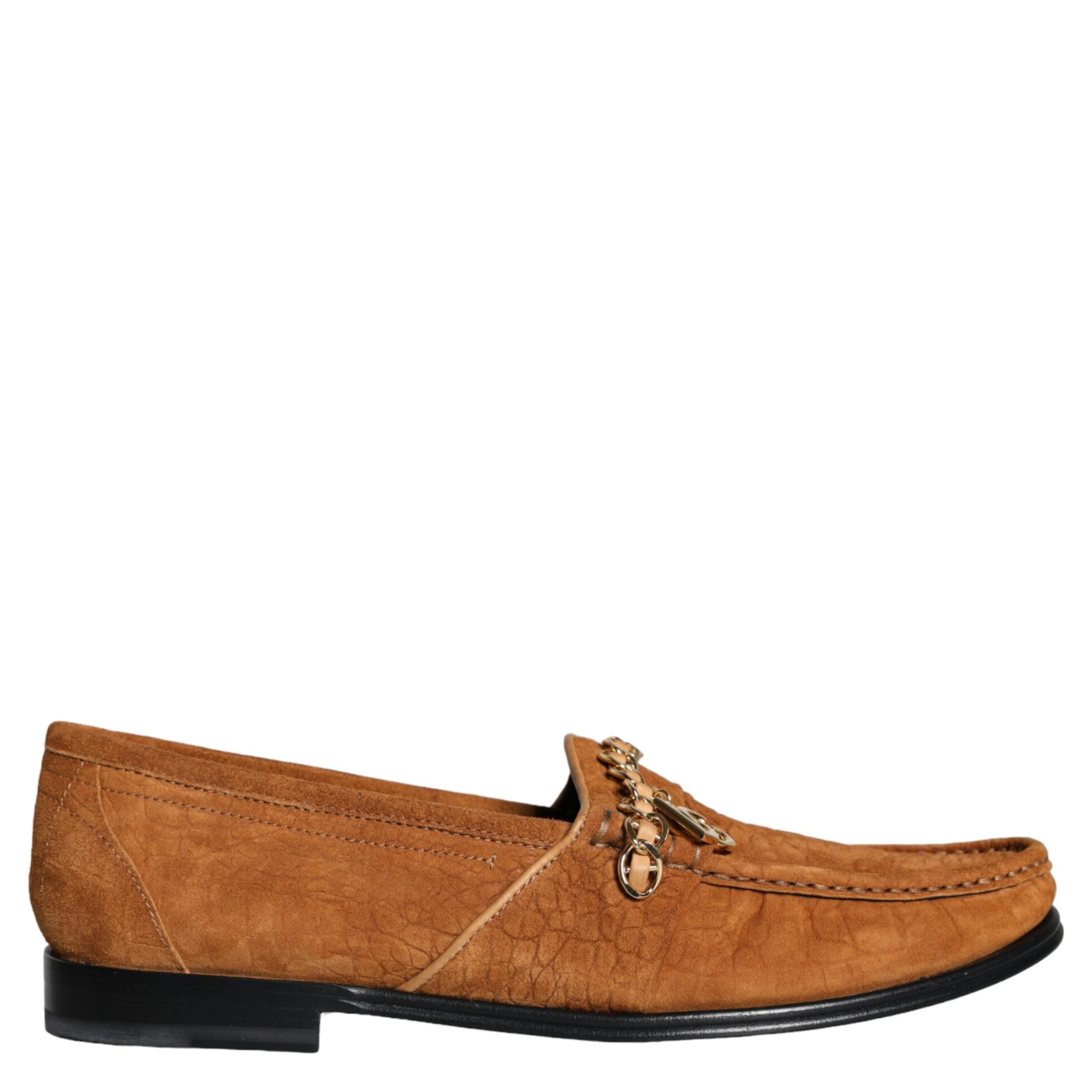 Brown Velvet Leather Logo Mocassin Slip On Shoes