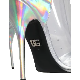 Silver Iridescent PVC Pointed Short Boots Shoes