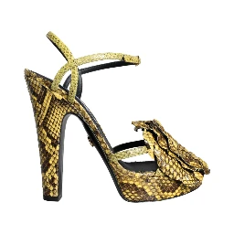 Yellow Exotic Leather Ankle Strap Heels Sandals Shoes